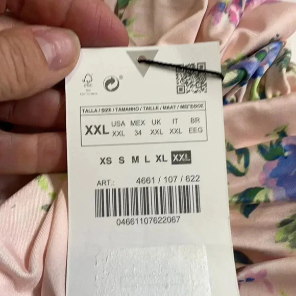 Zara halter crop top Light pink floral print Deep V Ruching NWT XL Feminine - Picture 9 of 11